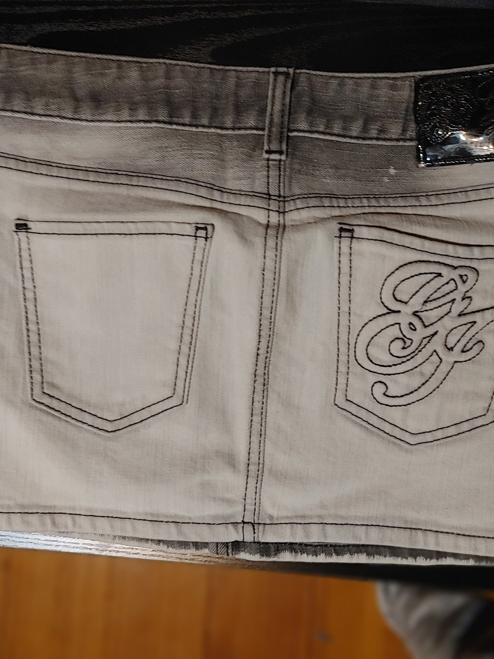Guess White Denim Jean Mini Skirt with Scripted Back Pocket
